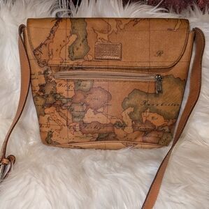 Vintage Map Print Crossbody Bag Alviro Martini